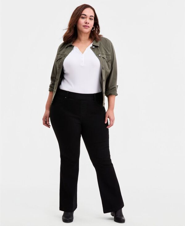 スタイルアンドコー レディース ボトムス デニムパンツ ブーツカット プラスサイズ ブーツ ジーンズ Style & Co Plusize Pull-On Shaping High-Rise Bootcut Jeans Black Rinse Wsh ブラック