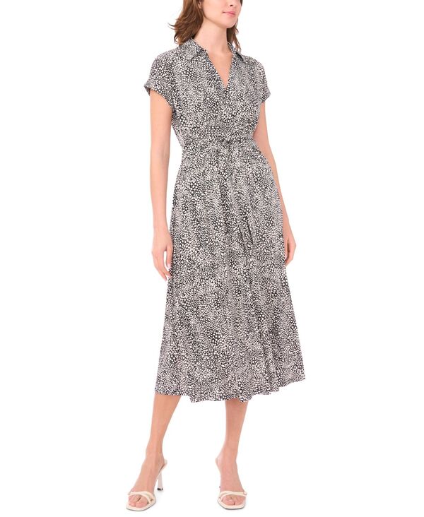 ミスク レディース トップス シャツ プチ プリント ミディ 半袖 MSK Petite Printed Belted Short-Sleeve Midi Shirt Dress Rich Black ブラック 17,136円