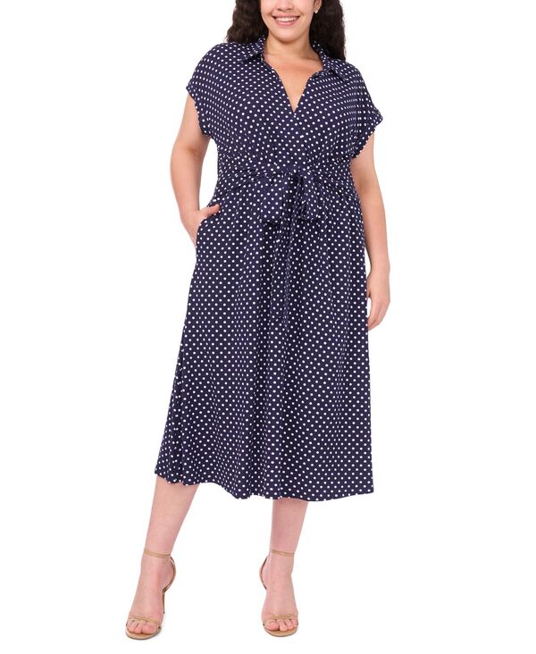 ミスク レディース トップス シャツ プラスサイズ プリント ミディ MSK Plusize Pull-On Printed Belted Midi Shirt Dress Classic Navy ネイビー 15,735円