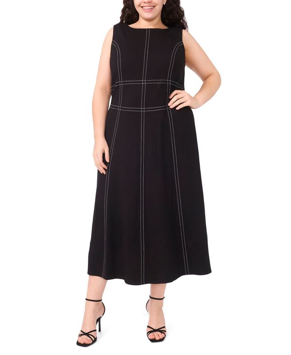 ミスク レディース トップス ワンピース プラスサイズ ミディ ノースリーブ MSK Plusize Sleevelesseamed Midi Dress Rich Black ブラック