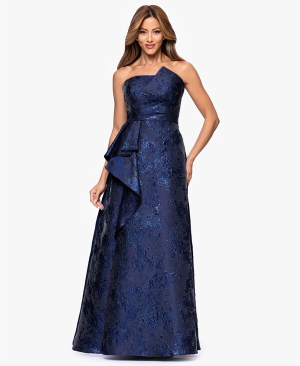 エスケープ レディース トップス ワンピース アシンメトリー フリル ストラップレス XSCAPE Women's Asymmetrical Strapless Ruffle Dress Navy ネイビー