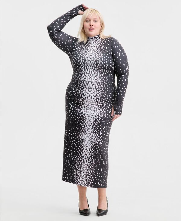 バースリー レディース トップス ワンピース プラスサイズ プリント ミディ Bar III Trendy Plusize Printed Mock-Neck Midi Dress White ホワイト