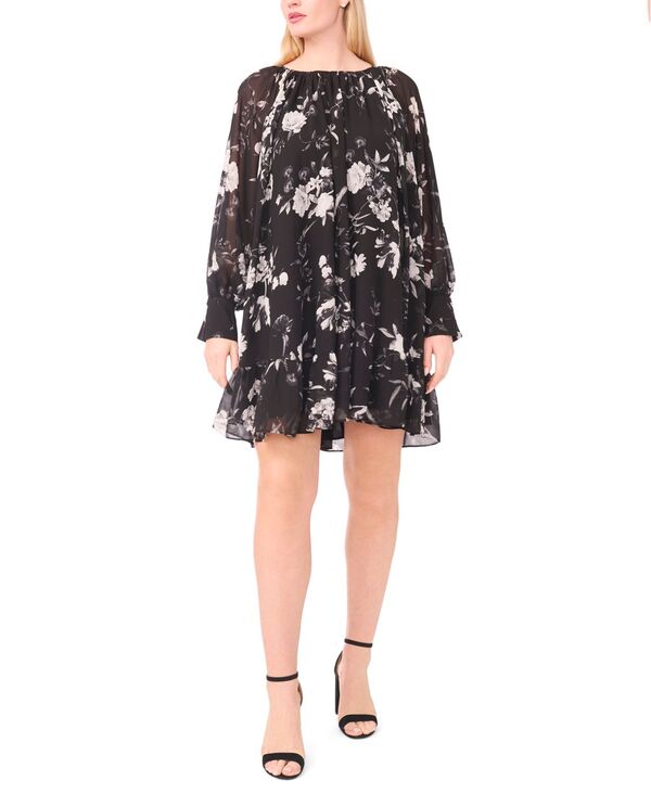 ミスク レディース トップス ワンピース プラスサイズ プリント MSK Plusize Printed Round Neck Shift Dress Rich Black ブラック 13,636円