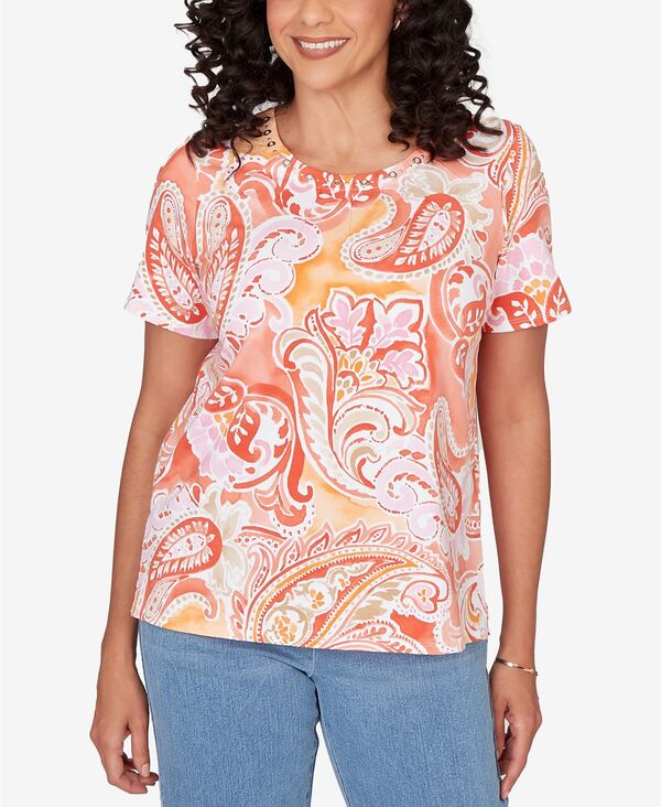 アルフレッド ダナー レディース トップス シャツ プチ プリーツ Alfredunner Petite Paisley Beaded Neck Pleated Top Bright