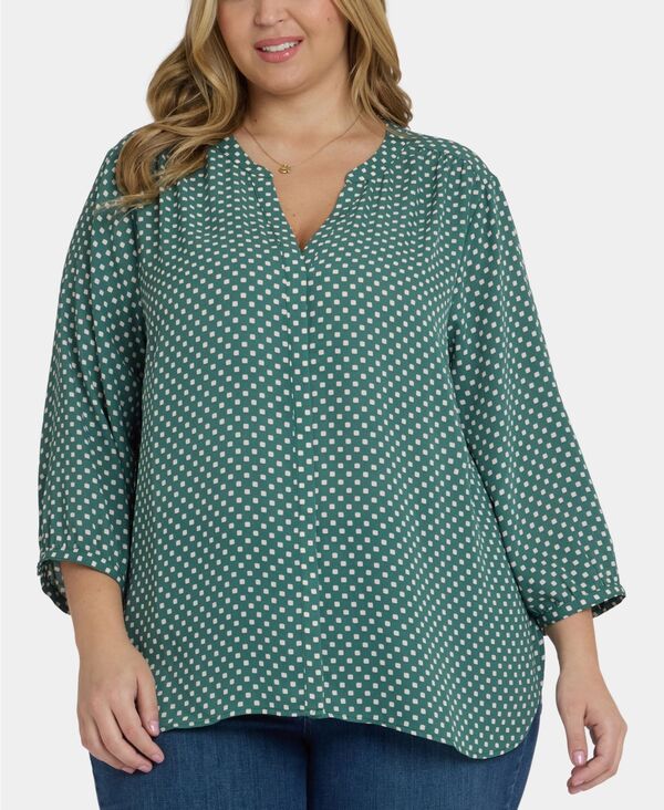 エヌワイディージェイ レディース トップス シャツ プラスサイズ NYDJ Plusize Pintuck 3/4 Sleeve Top Adeline Dots｜ReVida 店 20,286円