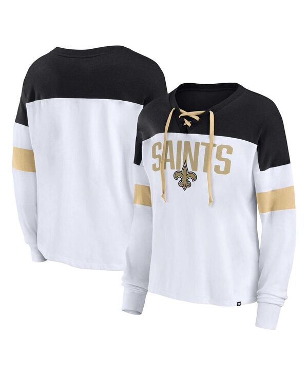 ファナティクス レディース トップス シャツ Vネック プラスサイズ レース Fanatics Women's White Black New Orleansaints Plusizeven Match Lace-Up Long Sleeve V-Neck Top White Black ホワイト