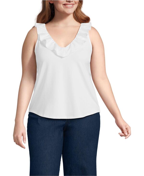 ランズエンド レディース トップス シャツ プラスサイズ ジャージー Lands' End Plusize Lightweight Jersey Tank Top White ホワイト
