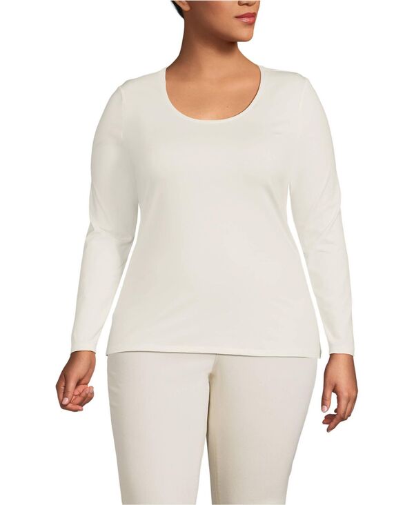 ランズエンド レディース トップス シャツ プラスサイズ ジャージー Lands' End Women's Plusize Lightweight Jersey Skimming Long Sleeve Scoop Neck T-shirt Fresh ivory アイボリー