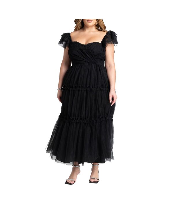 エロクイ レディース トップス ワンピース ティアード ELOQUII Women's Fluttery Tieredress Black onyx ブラック