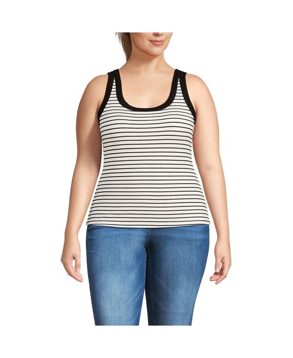 ランズエンド レディース トップス シャツ プラスサイズ Lands' End Plusize Drapey Rib Fitted Tank Top Ivory/black stripe アイボリー