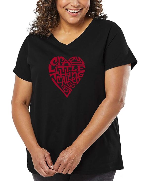 エルエーポップアート レディース トップス Tシャツ Vネック プラスサイズ LA Pop Art Plusize Crazy Little Thing Called Love Word Art V-Neck T-Shirt Black ブラック