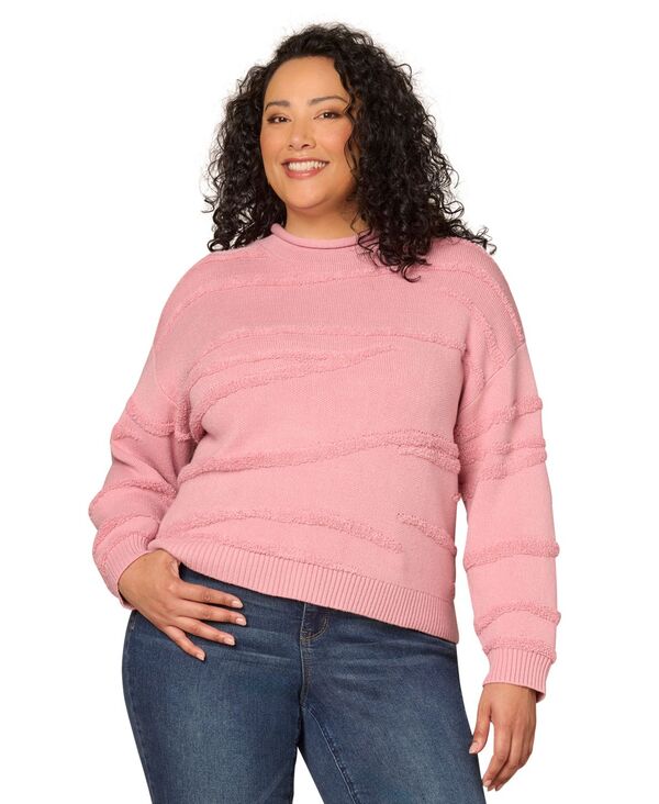 デモクラシー レディース アウター ニット・セーター プラスサイズ Democracy Plusize Striped Rolled Neck Sweater Lipstick Mauve ストライプ