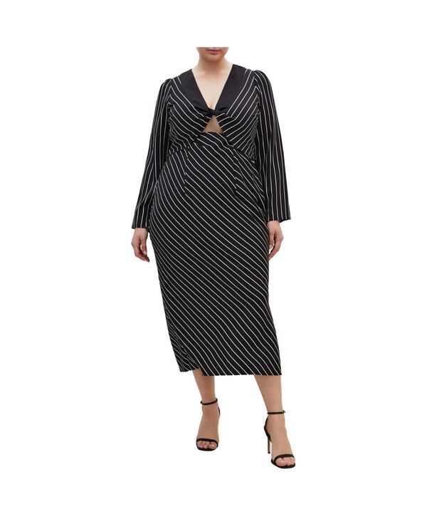 シティーシック レディース トップス ワンピース プラスサイズ CITY CHIC Plusizenya Border Dresstripe scarf ストライプ
