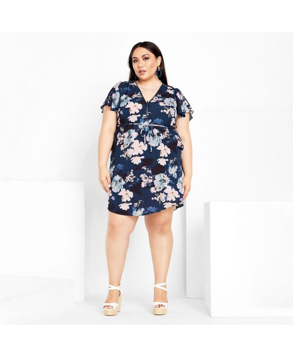 シティーシック レディース トップス ワンピース プラスサイズ プリント CITY CHIC Plusize Megan Print Dress Navy print ネイビー
