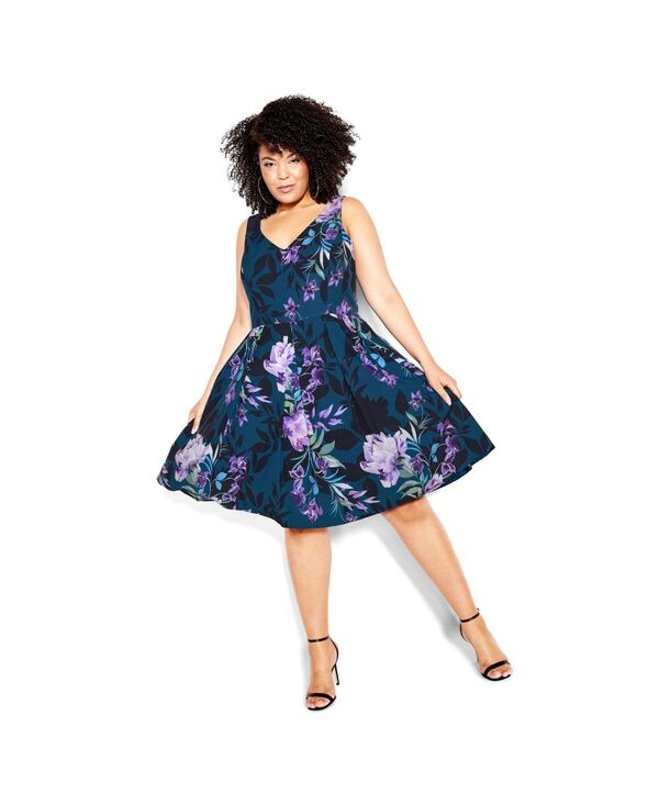 シティーシック レディース トップス ワンピース プラスサイズ プリント CITY CHIC Plusize Hydrangea Print Dress Teal bloom ティール 23,100円