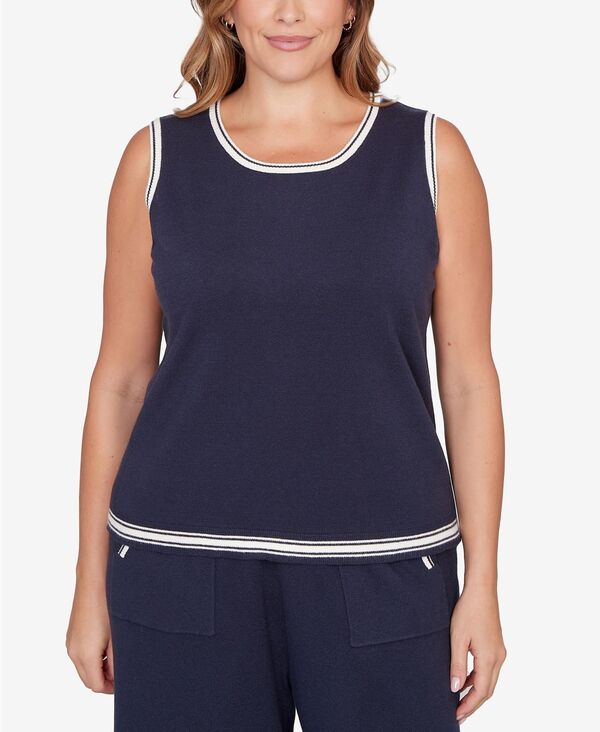 ルビーアールディー レディース トップス タンクトップラスサイズ セーター Ruby Rd. Plusize Tipped Trim Sweater Tank Top Navy ネイビー