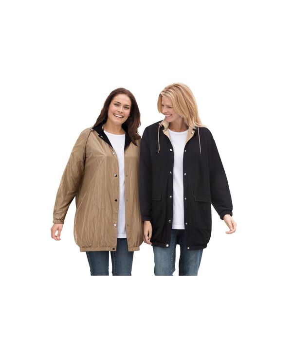 ウーマン ウィズイン レディース アウター ジャケット・ブルゾン プラスサイズ ナイロン フリース Woman Within Plusize Fleece Nylon Reversible Jacket Bark black ブラック