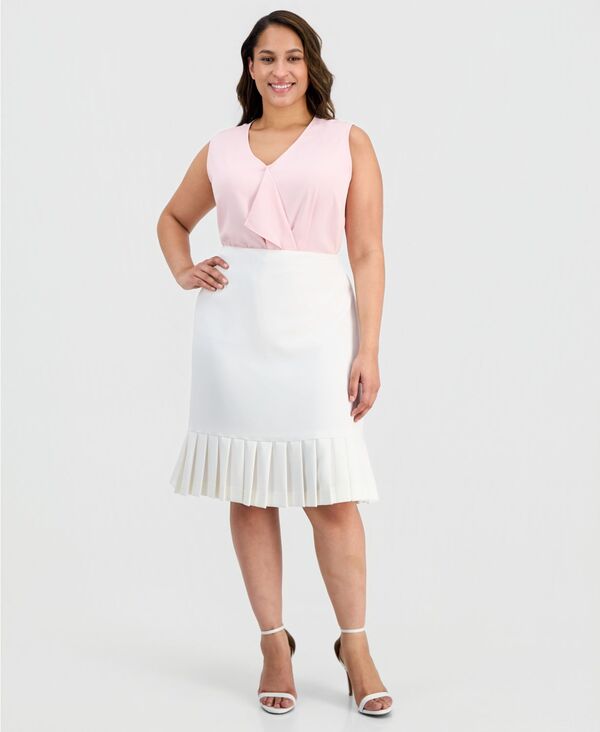 カスパール レディース ボトムスカート クレープラスサイズ Kasper Plusize Pleat-Trim Stretch Crepe Skirt Vanilla Ice