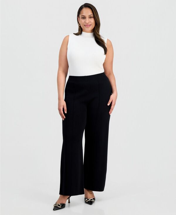 タハリエーエスエル レディース ボトムス カジュアルパンツ プラスサイズ セーター ニット Tahari ASL Plusize Mid-Rise Sweater-Knit Pants Black ブラック