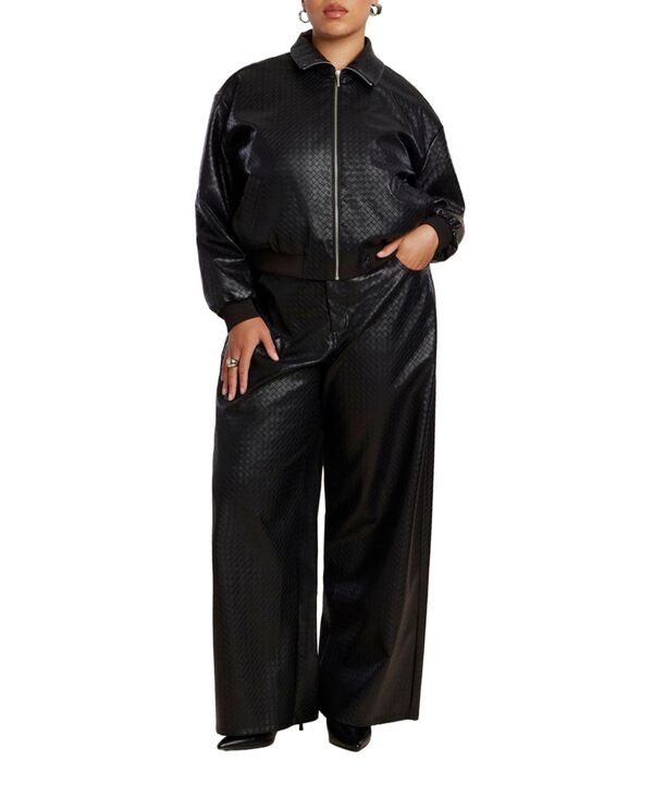 エロクイ レディース ボトムス カジュアルパンツ ストレートール レザー フェイクレザー ELOQUII Women Tall Faux Leather Pintuck Straight Leg Pant Black onyx ブラック