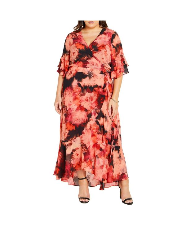 シティーシック レディース トップス ワンピース フラワー柄 プラスサイズ フリル マキシ フラワー CITY CHIC Plusize Mischa Floral Wrap Ruffle Maxi Dress Floral'amour｜ReVida 店