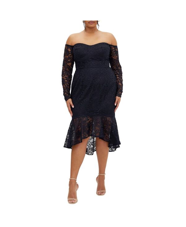 シティーシック レディース トップス ワンピース プラスサイズ レース CITY CHIC Plusize Athena Lace Dress Navy ネイビー