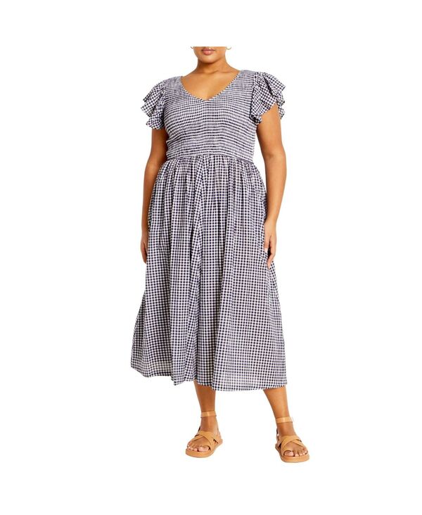 シティーシック レディース トップス ワンピース プラスサイズ CITY CHIC Plusize Charley Dress Navy check ネイビー