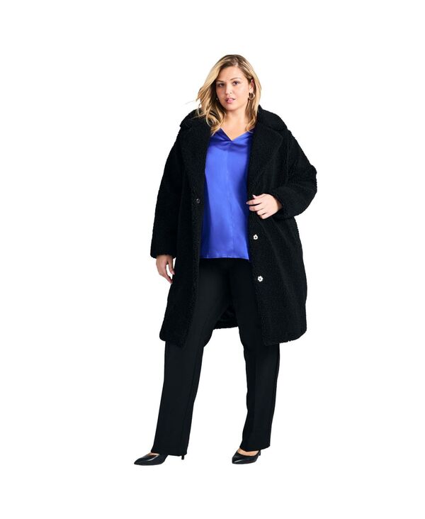 アベニュー レディース アウター ジャケット・ブルゾン コート AVENUE Women's Teddy Longline Coat Black ブラック