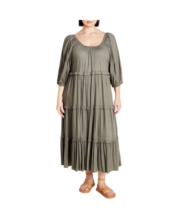 シティーシック レディース トップス ワンピース プラスサイズ CITY CHIC Plusize Heather Tier Dress Olive オリーブ