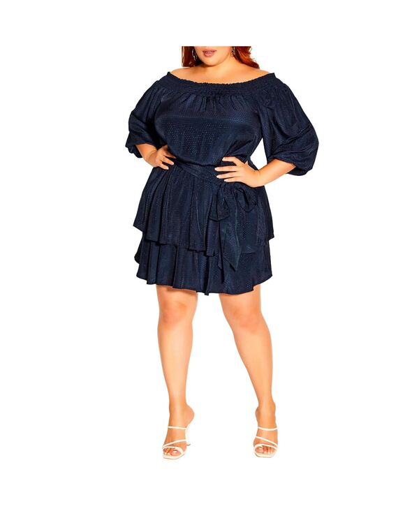 シティーシック レディース トップス ワンピース プラスサイズ CITY CHIC Plusize Cute Frills Dress Navy ネイビー