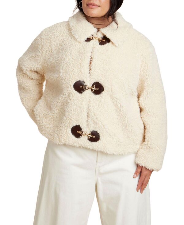 エロクイ レディース アウター ジャケット・ブルゾン コート ELOQUII Women's Teddy Fur Coat With Buckles Cream クリーム