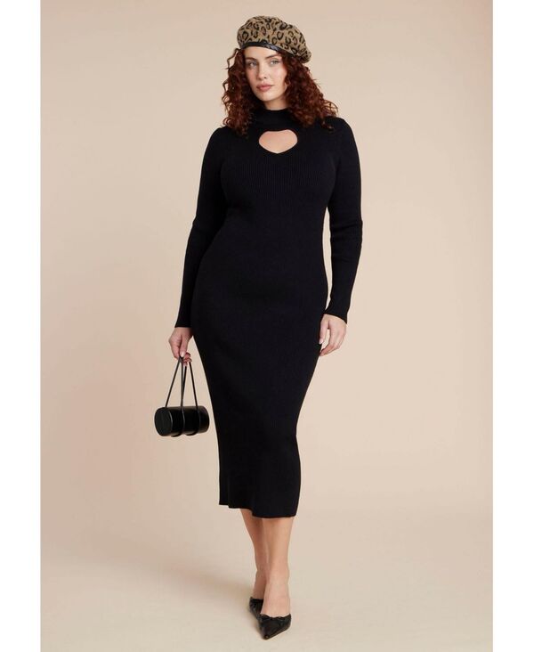 エロクイ レディース トップス ワンピース カットアウト ミディ ELOQUII Women's Heart Cutout Midi Dress Black onyx ブラック