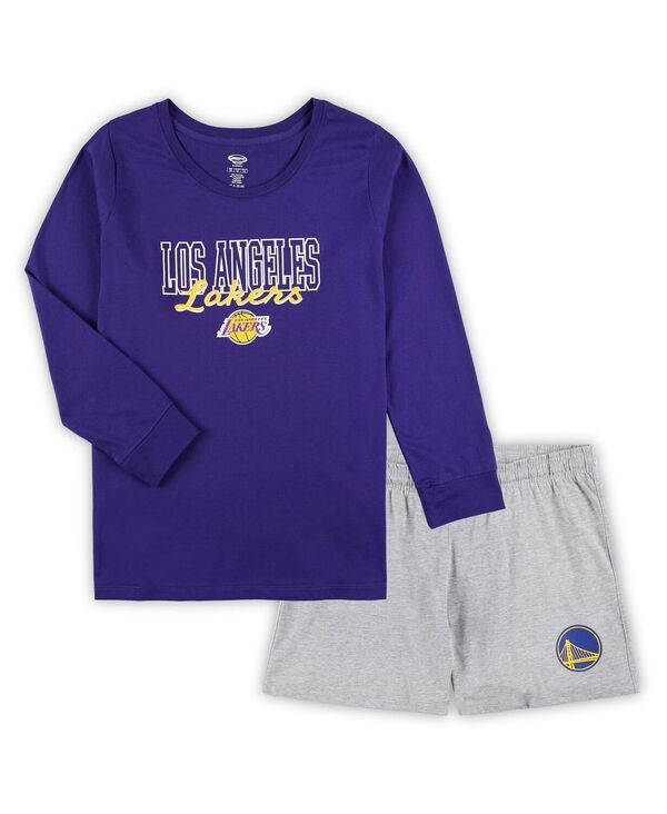 コンセプツ スポーツ レディース トップス Tシャツ プラスサイズ ショートパンツ Conceptsport Women's Purple Heather Gray Los Angeles Lakers Plusize Long Sleeve T-shirt and Shortsleep Set Purple Heather Gray グレー