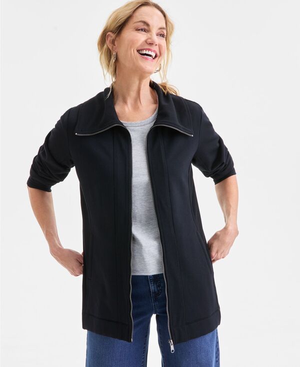 スタイルアンドコー レディース アウター ニット・セーター フリース Style & Co Women's Zip-Front Fleece Tunic Deep Black ブラック