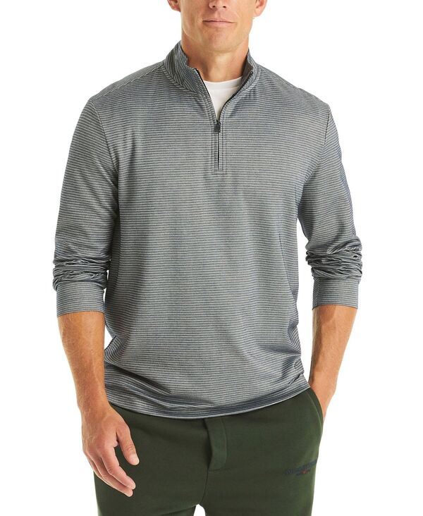 ナウティカ メンズ アウター パーカー・スウェット シャツ Nautica Men'striped Quarter-Zip Sweatshirt Navy Seas ネイビー