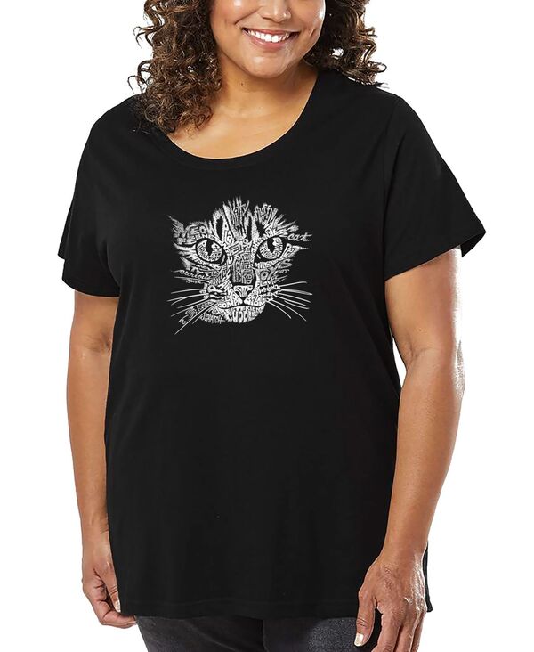 エルエーポップアート レディース トップス Tシャツ プラスサイズ LA Pop Art Plusize Cat Face Word Art-Shirt Black ブラック