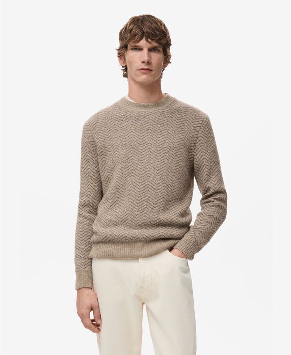 マンゴ メンズ アウター 編み物・プルオーバー MANGO Men\u0027s Knit Striped Sweater Beige ベージュ