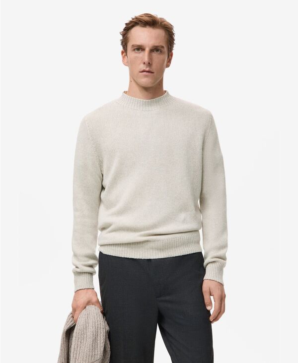 マンゴ メンズ アウター 編み物・プルオーバー 毛糸 MANGO Men\u0027structured Wool-Blend Knitted Sweater Ecru エクリュ