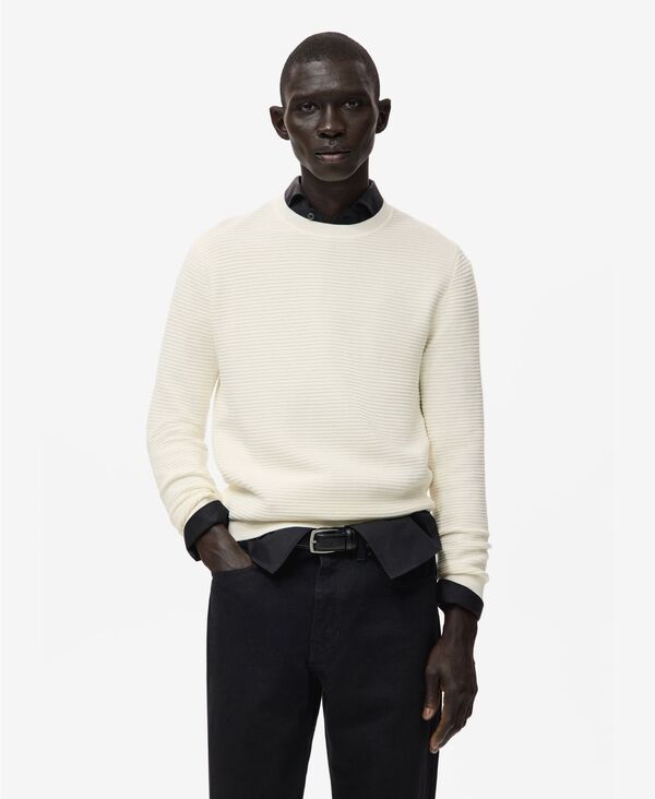 マンゴ メンズ アウター 編み物・スウェーター 綿織物 MANGO Men\u0027s Cotton Braided Sweater Off White 象牙色