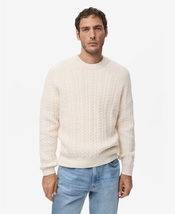 マンゴ メンズ アウター ニット・セーター MANGO Men Braided Knitted Sweater Ecru エクリュ