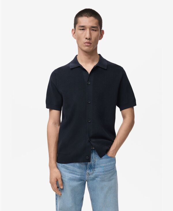 マンゴ メンズ トップス シャツ コットン ニット MANGO Men's Cotton Knit Shirt Navy ネイビー