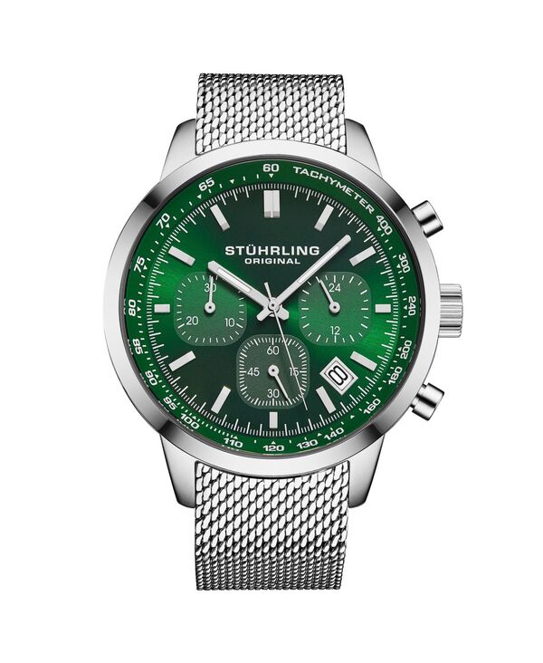 ストゥーリング レディース アクセサリー 腕時計 メッシュ Tシャツ Stuhrling Chronoport 4082 Men s Quartz Chronograph Watch 44mm Stainlessteel Mesh Bracelet Green グリーン