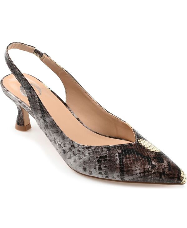 ジュルネ コレクション レディース シューズ パンプス ヒール Journee Collection Women's Mikoa Slingback Pointed Toe Kitten Heels Brown Snake ブラウン|ReVida 店