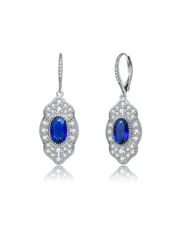 ジュネヴィヴェ レディース アクセサリー ピアス・イヤリング Genevive Dazzling Sterling Silver White Gold Plated with Colored Cubic Zirconia Drop Earrings Blue ブルー