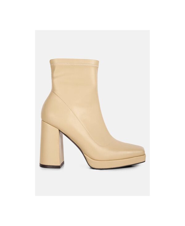 ロンドンラグ レディース シューズ ブーツ・レインブーツ アンクル ヒール London Rag Womens Tintin Square Toe Ankle Heeled Boots Light beige ベージュ｜ReVida 店