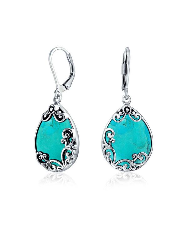 ブリング レディース アクセサリー ピアス・イヤリング Bling Jewelry Boho Western Large Flateardrop Natural Stone Filigree Scrollever Back Danglearrings Oxidized .925 Sterling Aqua turquoise ターコイズ|ReVida 店