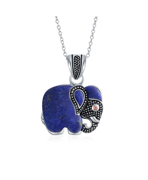 ブリング レディース アクセサリー ネックレス・チョーカー・ペンダントトップ レース Bling Jewelry Balindian Style Tribal Elephant Natural Stone Pendant Oxidized Sterling Silver Necklace With Chain Blue lapis lazuli ブルー｜ReVida 店