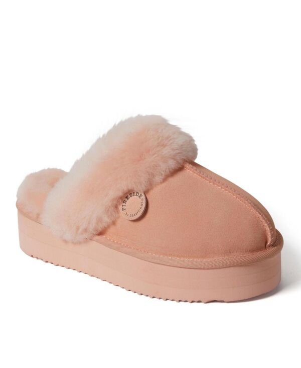 ディアフォームズ レディース シューズ サンダル プラットホーム Dearfoams Fireside by Women\u0027s Melton Genuine Shearling Platform Scuff Slipper Peach dust 桃