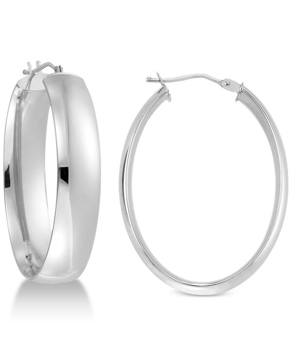 イタリアン ゴールド レディース アクセサリー ピアス・イヤリング Italian Gold Polished Oval Hoop Earrings in 14k White Gold ホワイト