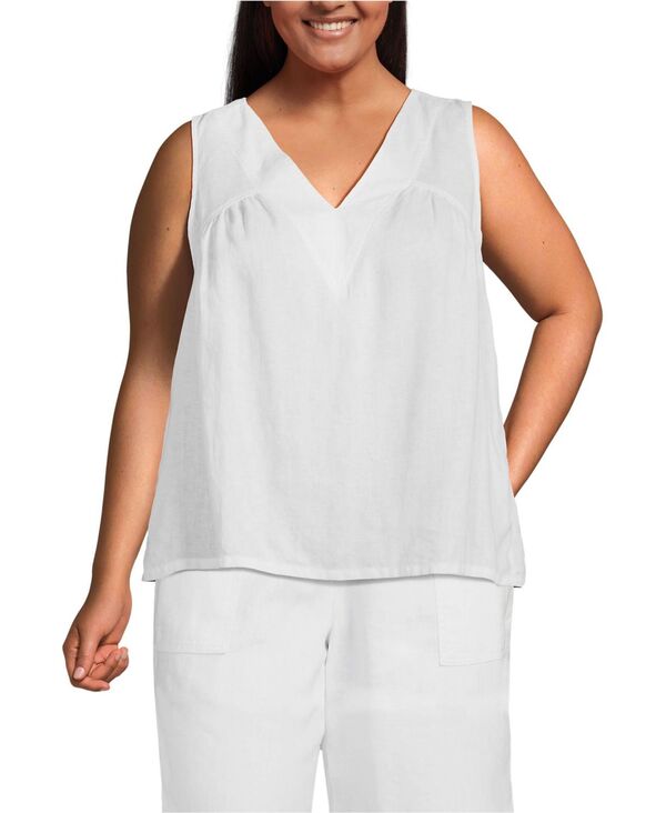 ランズエンド レディース トップス シャツ Vネック プラスサイズ リネン Lands' End Plusize Linen V Neck Top White ホワイト｜ReVida 店 11,886円